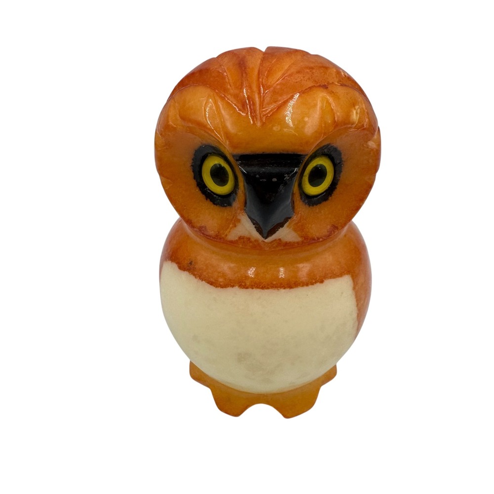 Ducceschi Owl‎ Figurine Orange Hand Painted Alabaster Made in Italy